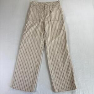 H&M Divided Womens US 4 Beige Pinstripe High Rise Wide Leg Cotton Pants EU 36